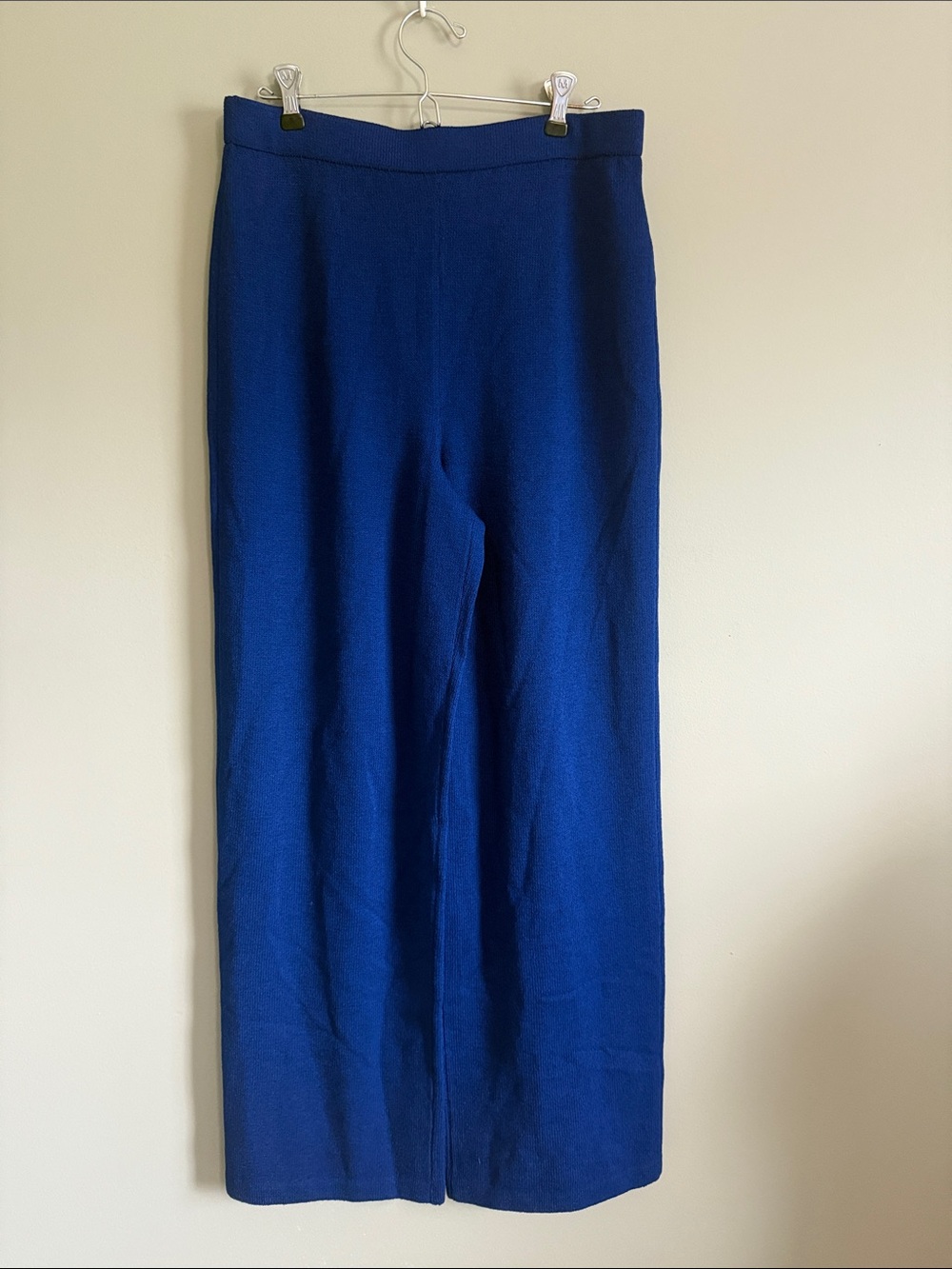 St. John Collection - Wool Blend Knit Wide Leg Pants - Deep Blue - Size 10